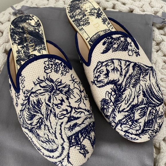 Christian Dior Toile De Jouy Canvas Slide Mule - Picture 2 of 4